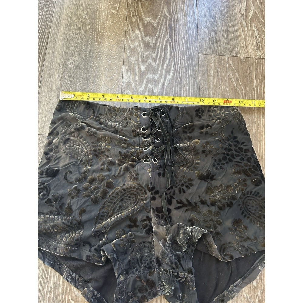 VTG Lip Service Burnout Floral Velvet Lace Up Micro Mini Shorts Y2K Grunge Indie - Picture 5 of 7